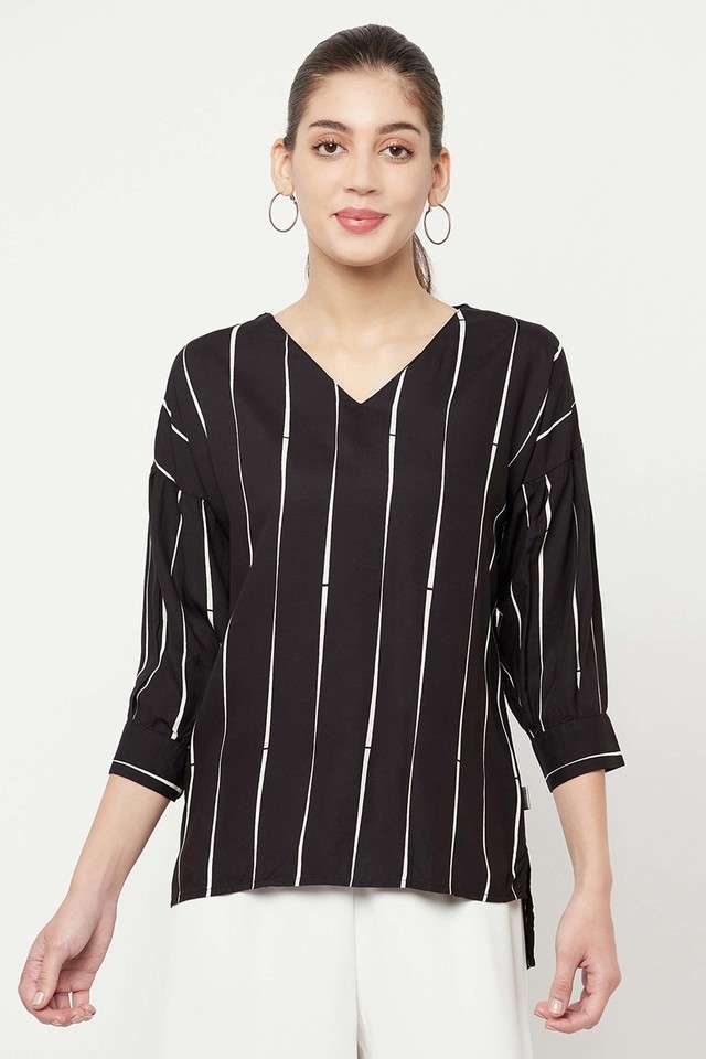 crimsoune club Stripes Lyocell V Neck Women's Top-picture-19
