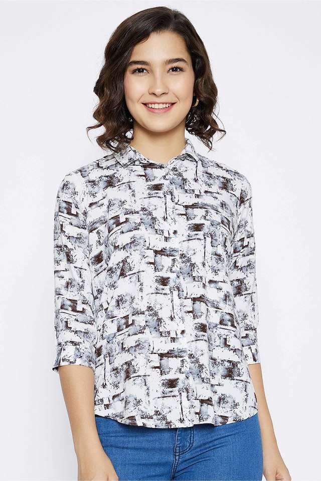 crimsoune club Printed Lyocell Collared Women Top-picture-25