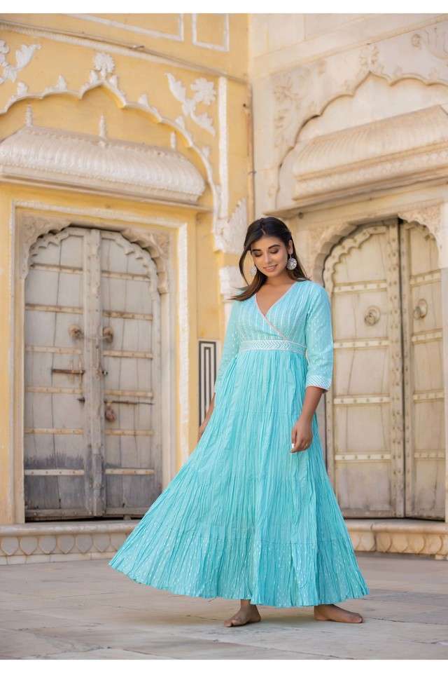 Buy Juniper blue Solid Cotton V Neck Womens A Line Dress | Shoppers Stop