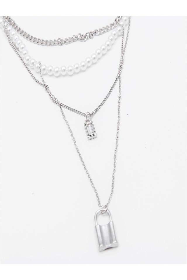 Gold-Tone-Link-Chain-Lock-Multi-Layer-Necklace-Neck-Piece