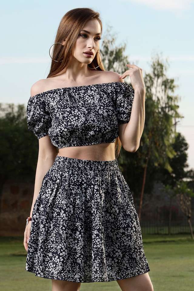 sera Floral Above Knee Polyester Women's Casual Wear Top and Skirt Set-picture-34