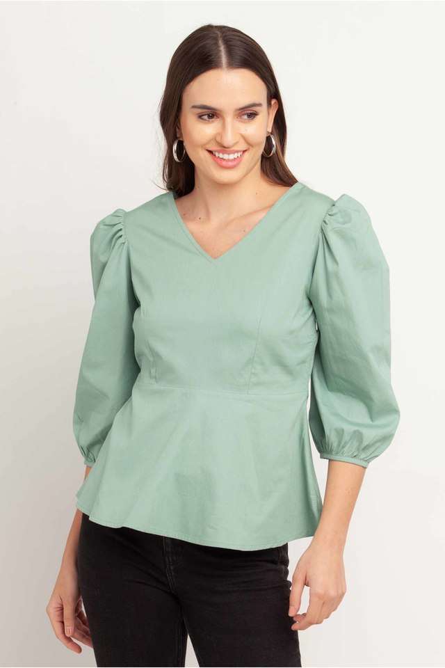 zink london Solid Cotton V-Neck Women Top-picture-17