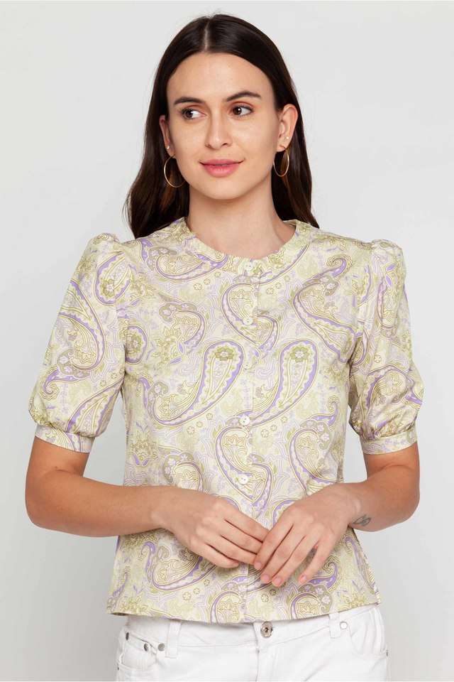 zink london Printed Cotton Collared Women Top-picture-26