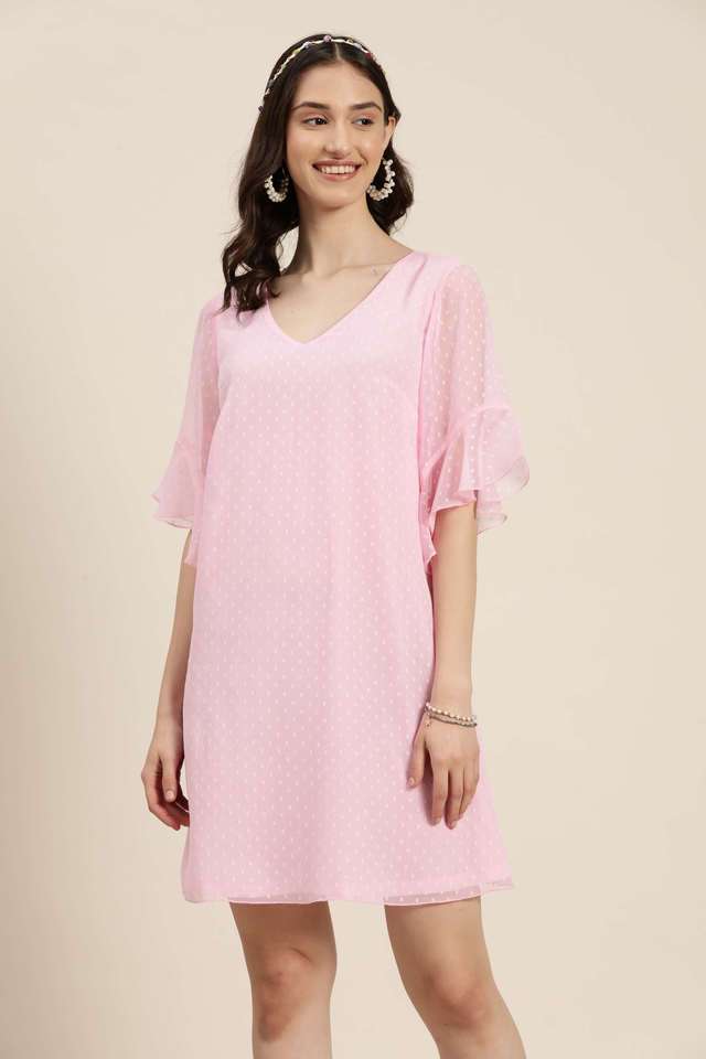 qurvii Textured V-Neck Georgette Women Dress-picture-13