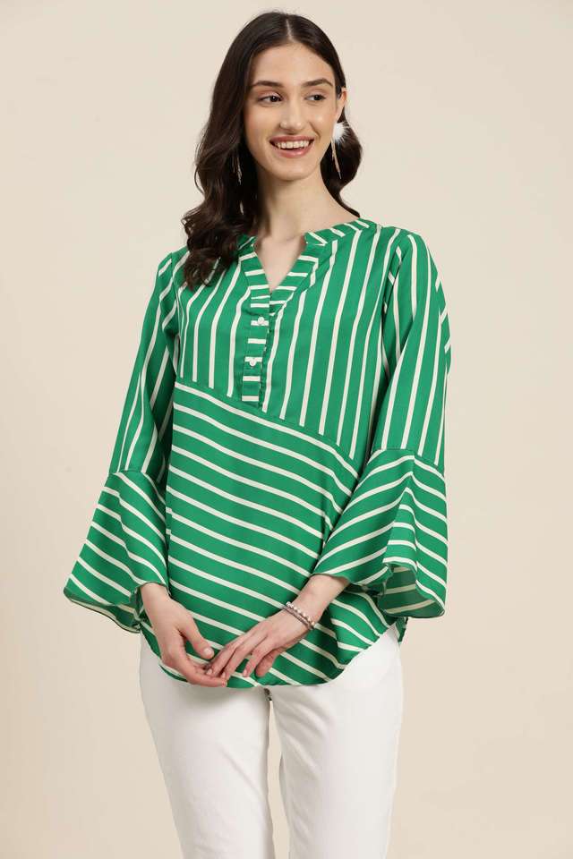 qurvii Stripes Crepe Collared Women Top-picture-23