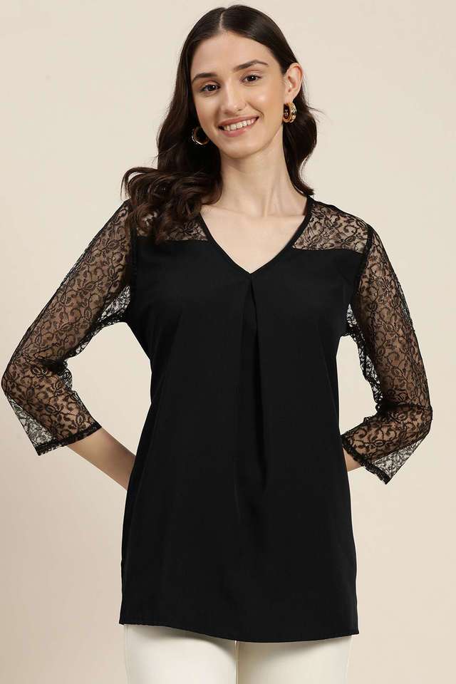 qurvii Solid Crepe V-Neck Women Top-picture-38