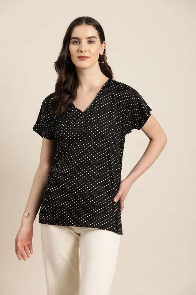 qurvii Polka Dots Crepe V-Neck Women Top-picture-17