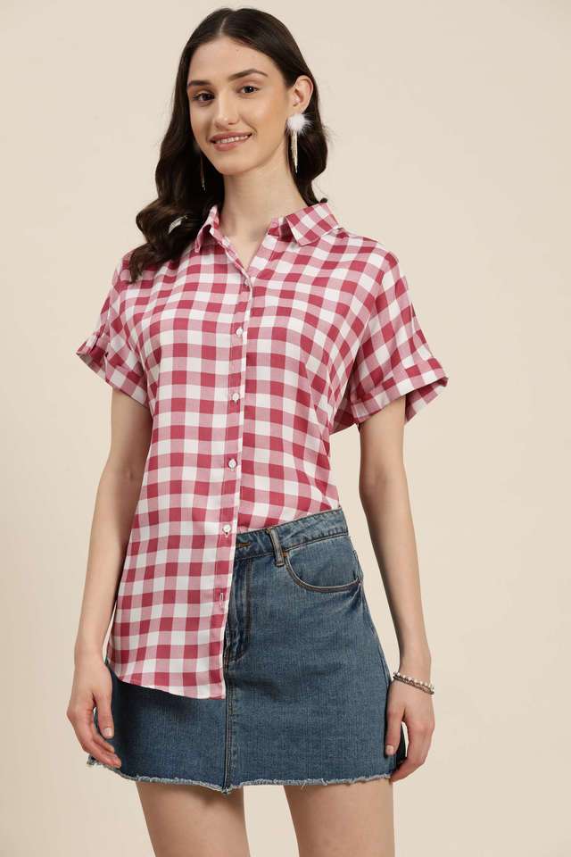 qurvii Checks Collared Crepe Women Casual Wear Shirt-picture-11