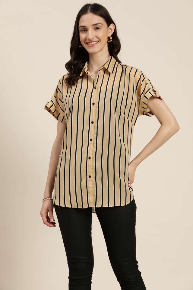 qurvii Stripes Collared Georgette Women Casual Wear Shirt-picture-19