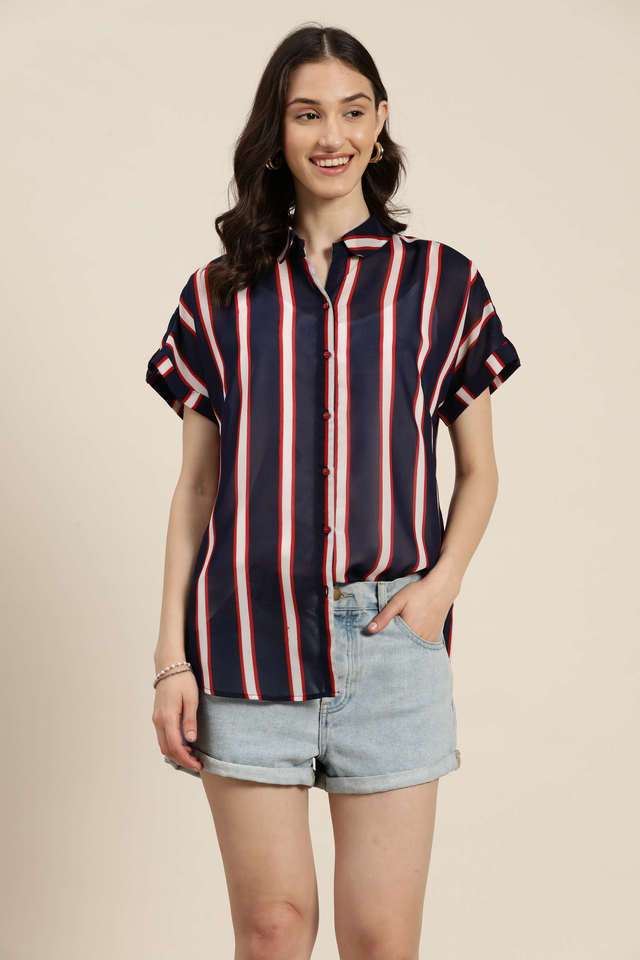 qurvii Stripes Collared Georgette Women Casual Wear Shirt-picture-24