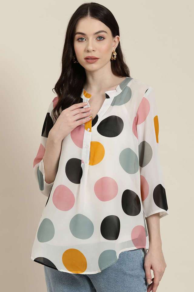 qurvii Polka Dots Collared Georgette Women Casual Wear Shirt-picture-30