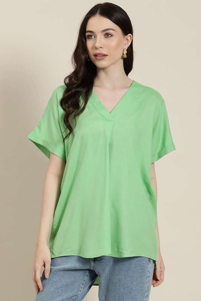 qurvii Solid Rayon V-Neck Women Top-picture-40