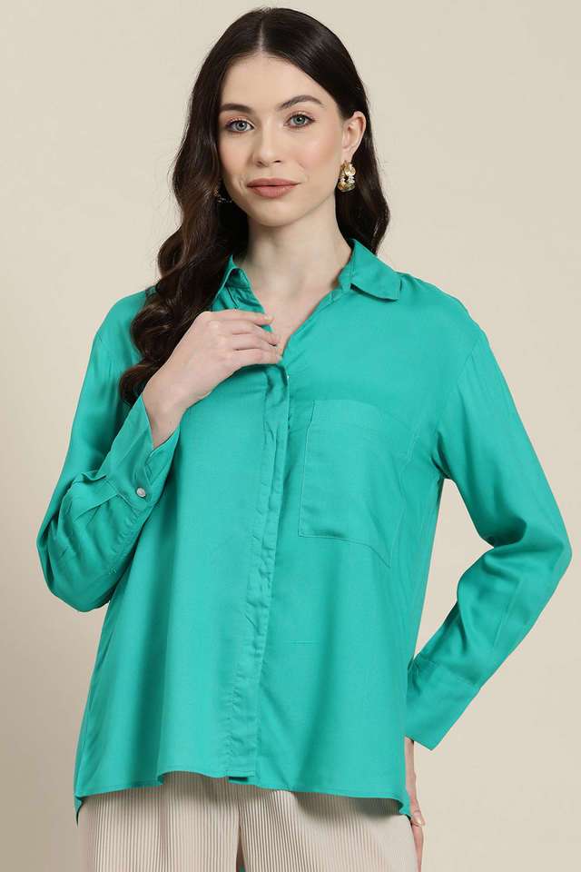 qurvii Solid Collared Rayon Women Casual Wear Shirt-picture-31