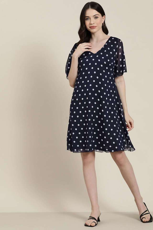 qurvii Polka Dots V-Neck Georgette Women Dress-picture-19