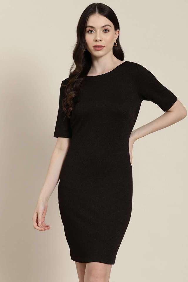 qurvii Solid Boat Neck Blended Fabric Women Dress-picture-21
