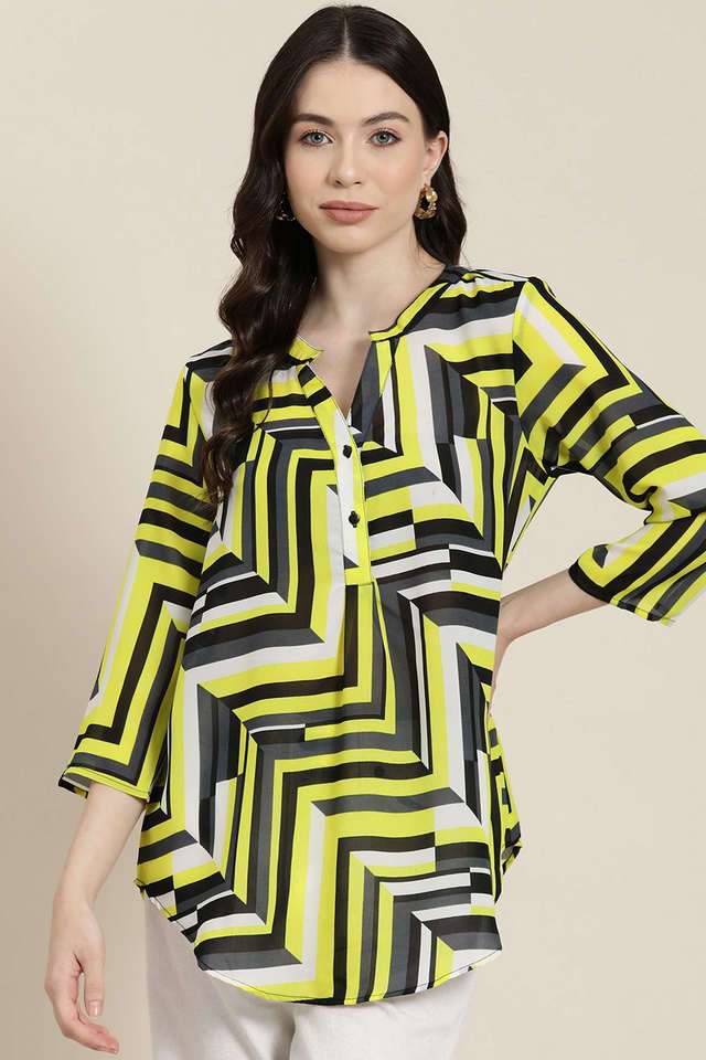 qurvii Abstract Georgette Collared Women Top-picture-10