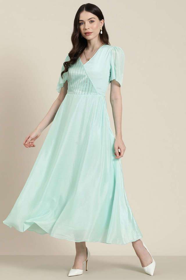 qurvii Solid V-Neck Chiffon Women Dress-picture-36