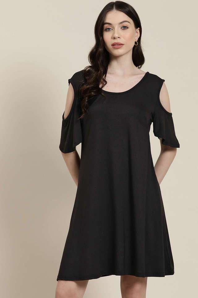 qurvii Solid Round Neck Viscose Women Dress-picture-35
