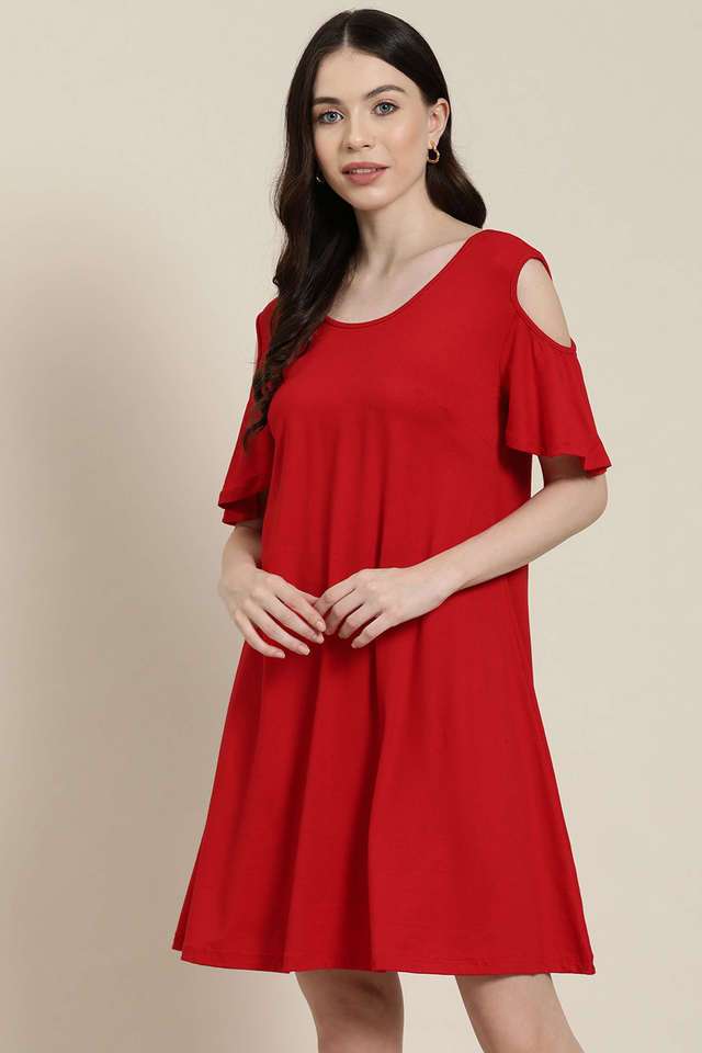 qurvii Solid Round Neck Viscose Women Dress-picture-25