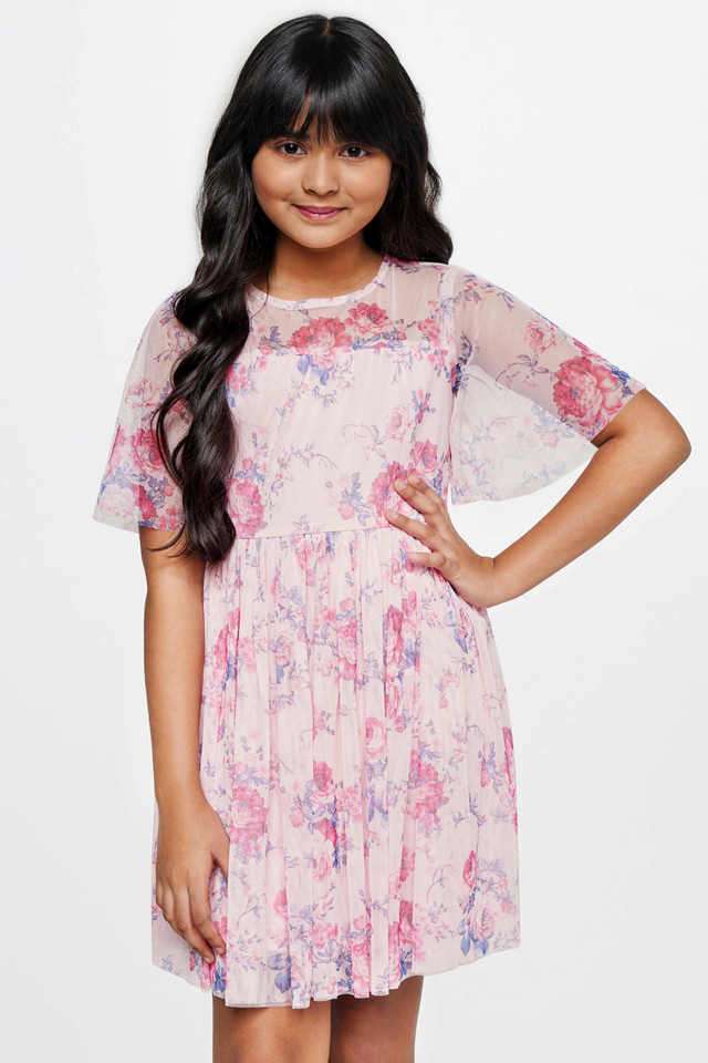 Floral-Polyester-Sweetheart-Neck-Casual-Wear-Girls-Dress