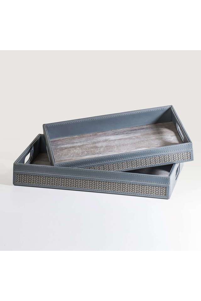 Leatherite-Large-Serving-Tray-Set-of-1 -Modern-Decorative-Serving-Trays-for-Kitchen-Dining-Room -Bed -Coffee-Table-D-cor---Grey