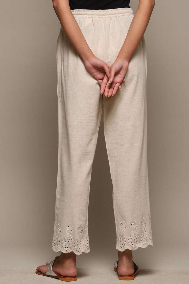 Solid-Ankle-Length-Cotton-Blend-Woven-Women-Pant