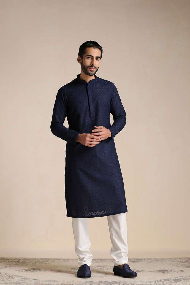 Chikankari-Cotton-Blend-Regular-Fit-Men-s-Kurta