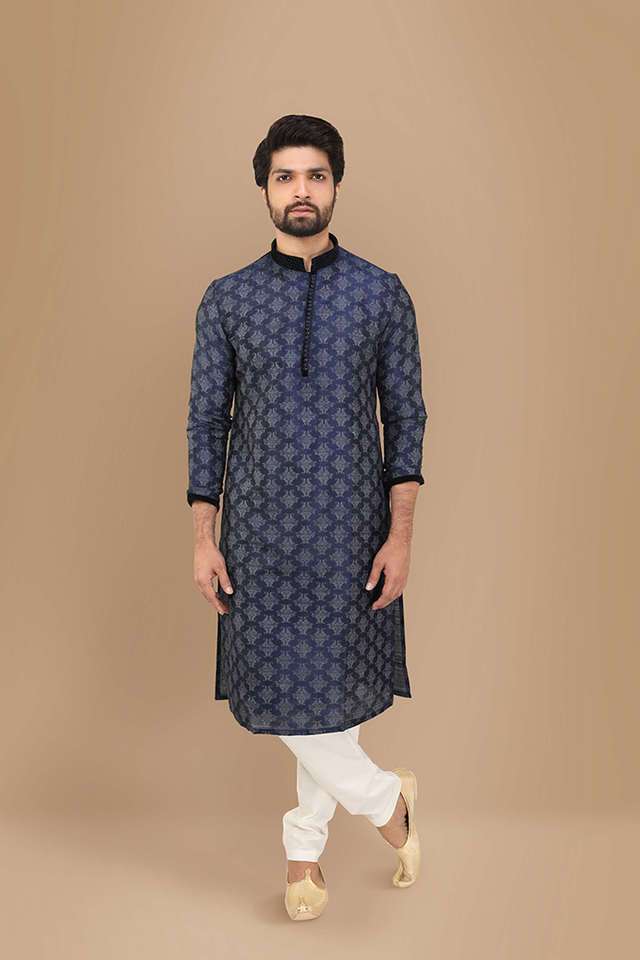 Printed-Art-Silk-Regular-Fit-Men-s-Kurta