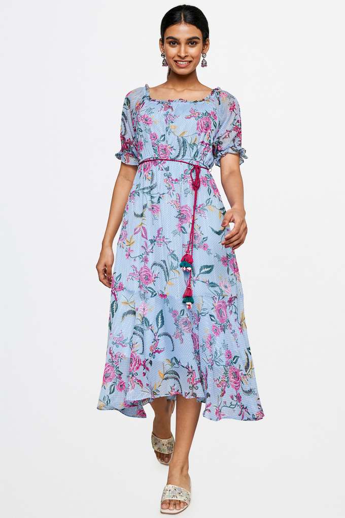 Buy GLOBAL DESI Aqua Floral Polyester Round Neck Womens Maxi Dress |  Shoppers Stop
