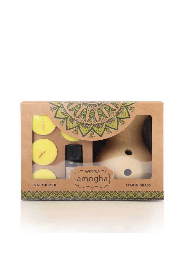 Amogha-Lemon-Grass-Fragrance-Vaporizer-Jar-With-4-Tealights-And-10-ml-Oil