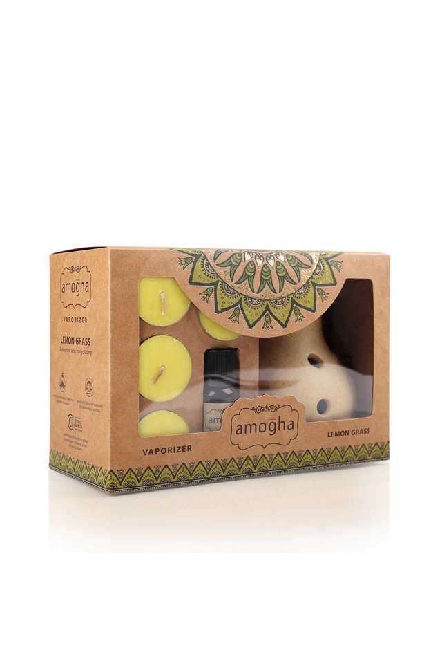 Amogha-Lemon-Grass-Fragrance-Vaporizer-Jar-With-4-Tealights-And-10-ml-Oil