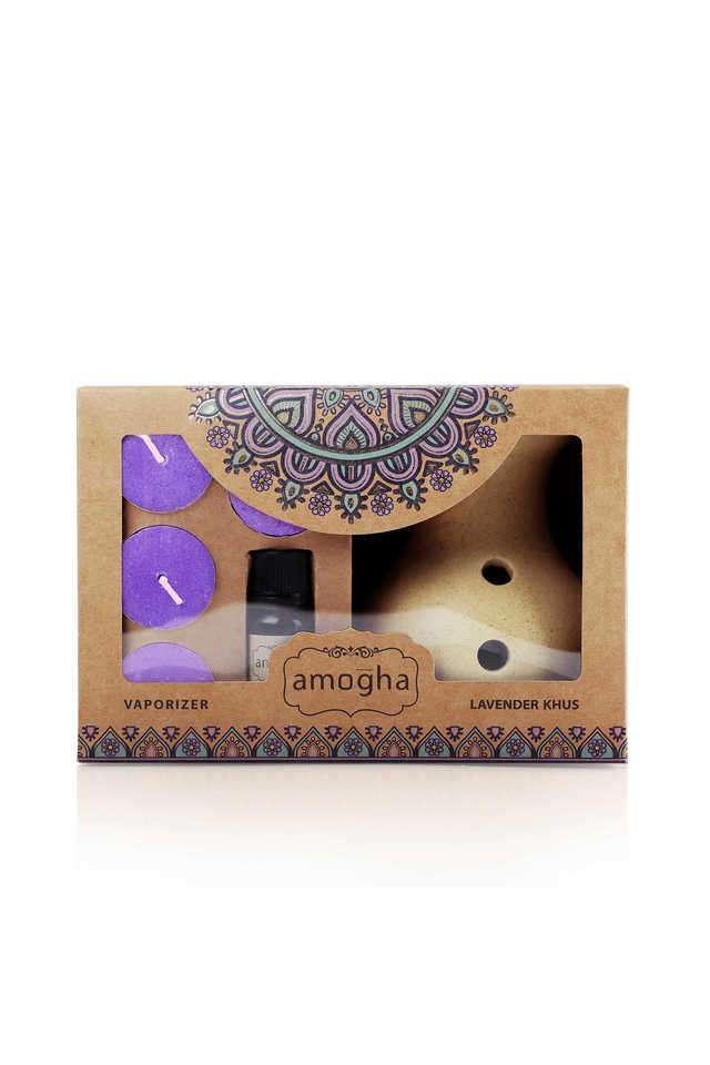 Amogha-Lavender-Khus-Fragrance-Vaporizer-With-4-Tealights-And-10-ml-Oil