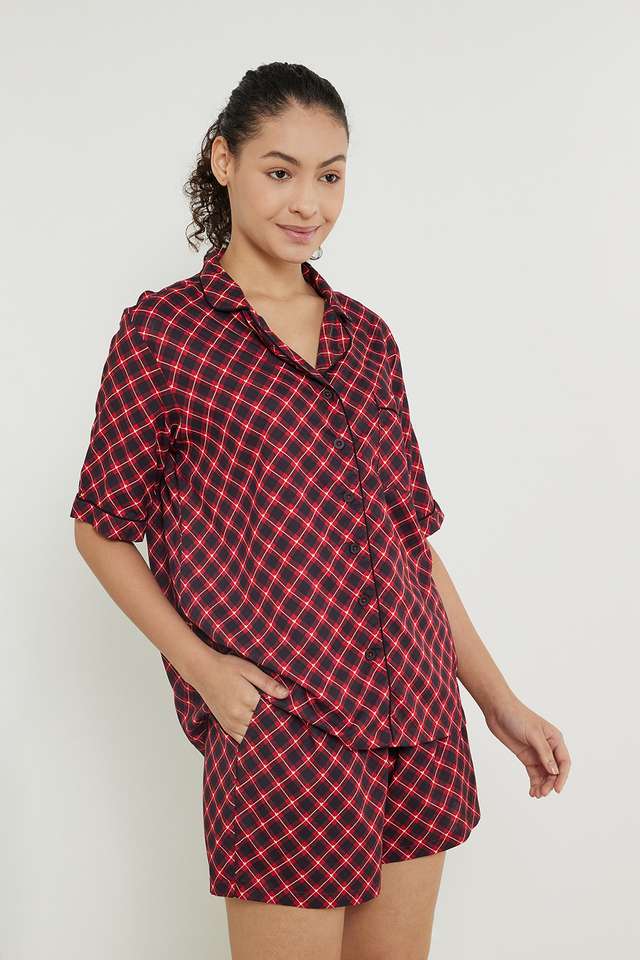 Checks-Rayon-Regular-Fit-Women-s-Top-&-Shorts-Set