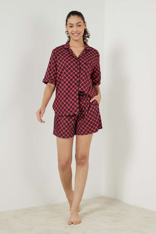 Checks-Rayon-Regular-Fit-Women-s-Top-&-Shorts-Set