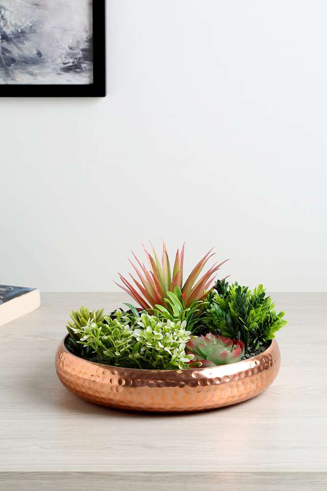 Hammered-Metal-Suclnt-Arngment-Round