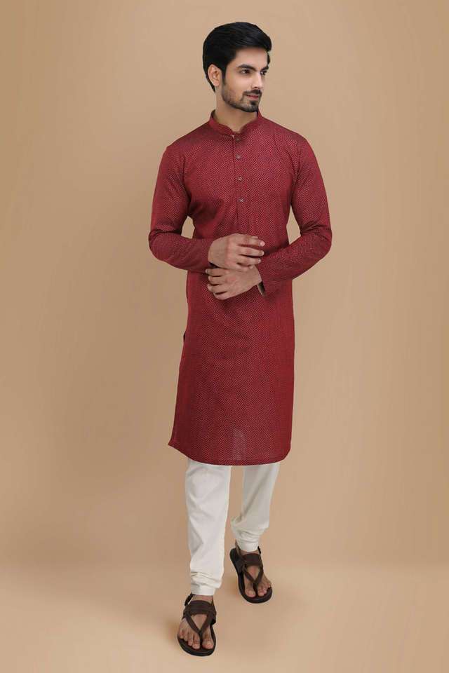 Jacquard-Cotton-Blend-Regular-Fit-Men-s-Kurta