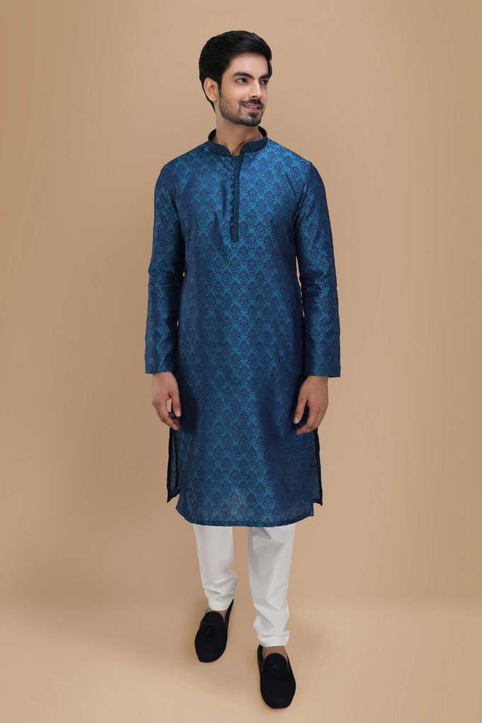 Jacquard-Art-Silk-Regular-Fit-Men-s-Kurta