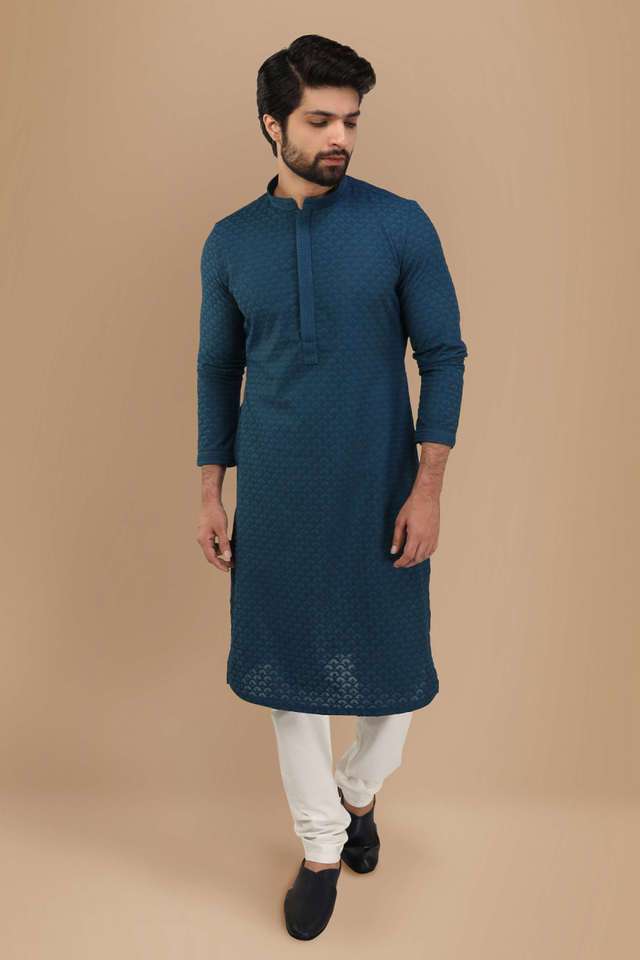 Chikankari-Cotton-Blend-Regular-Fit-Men-s-Kurta