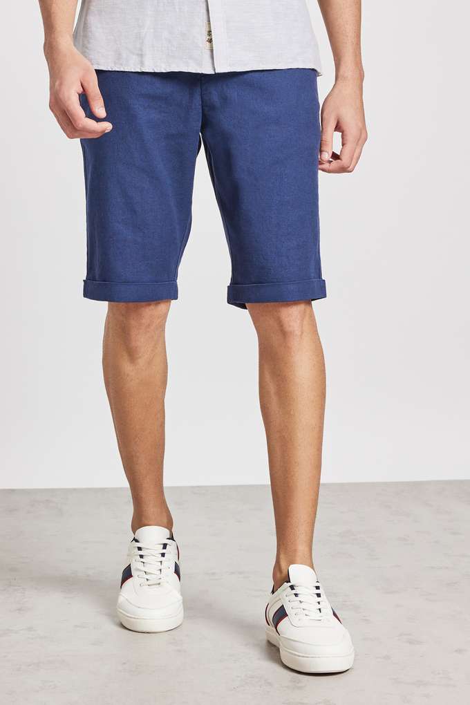 Herringbone-Cotton-Linen-Blend-Button-Men-s-Shorts