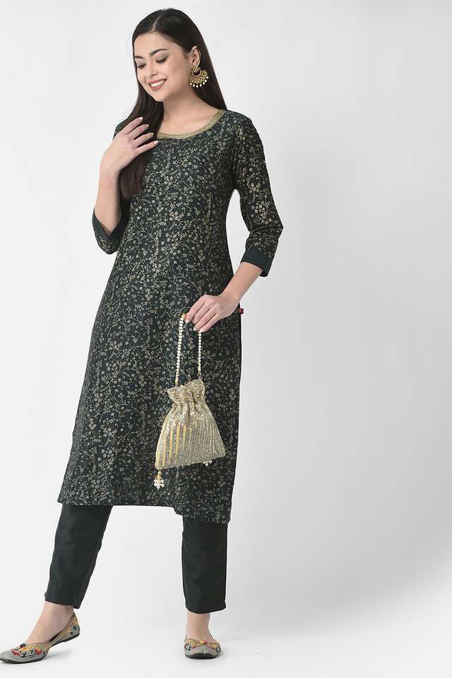 Embroidered-Silk-Round-Neck-Women-s-Straight-Fit-Kurta