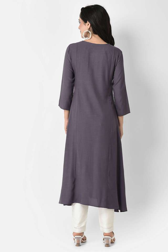 Solid-Rayon-Regular-Fit-Women-s-Kurta