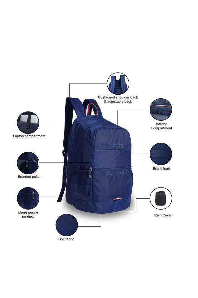 Buy TOMMY HILFIGER Navy Zip Clouser Polyester Backpack Shoppers Stop