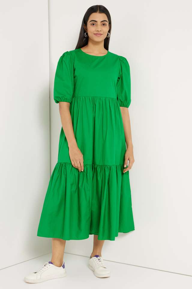 Buy Intune green Green Midi Cotton Dress for Women | Shoppers Stop