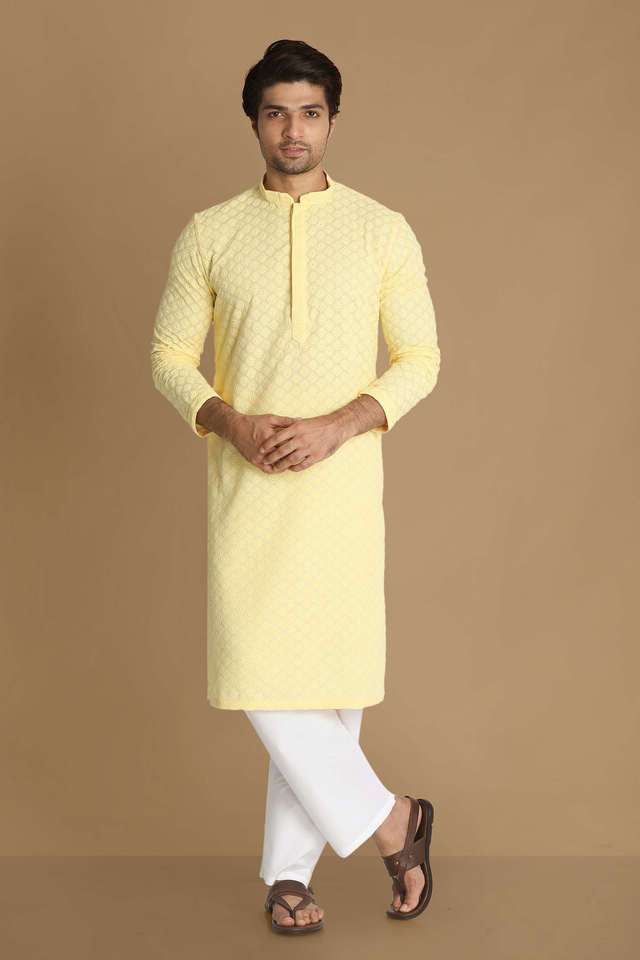 Chikankari-Cotton-Blend-Regular-Fit-Men-s-Kurta