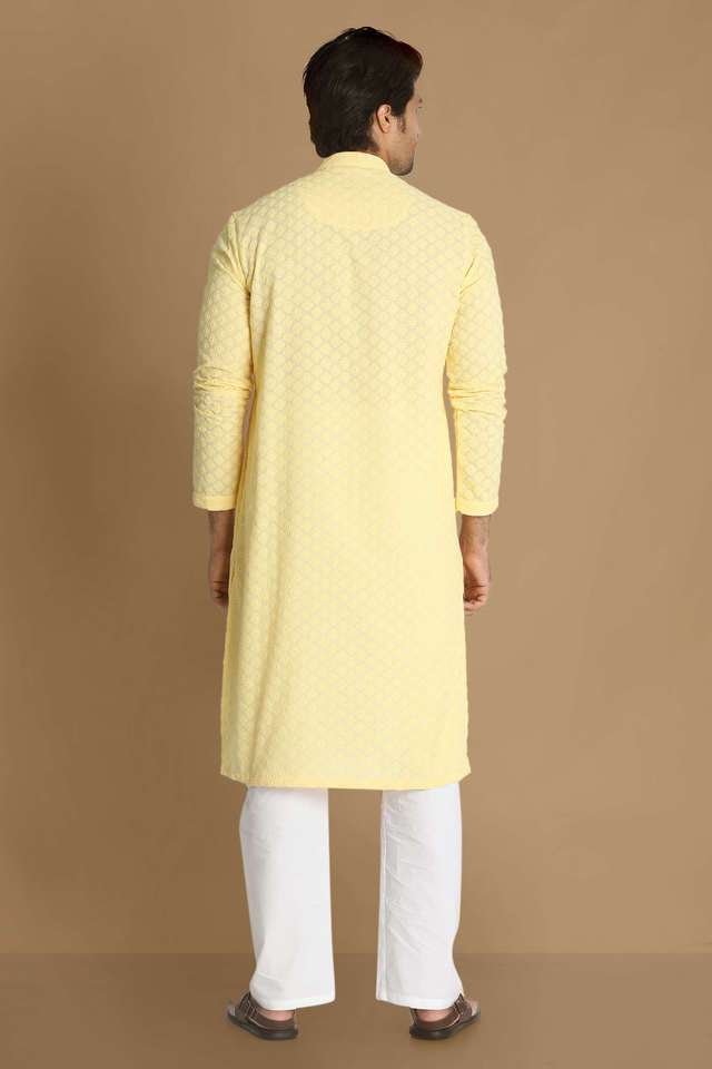 Chikankari-Cotton-Blend-Regular-Fit-Men-s-Kurta