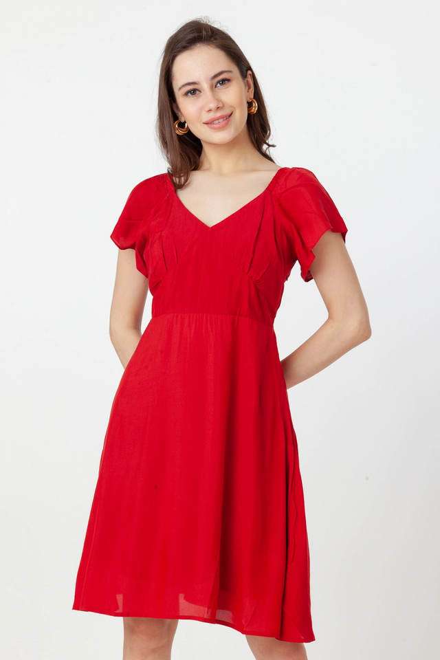 zink london Solid V-Neck Viscose Women's Dress-picture-32