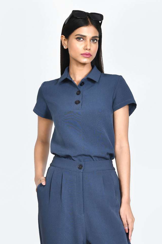 zink london Solid Blended Fabric Collared Women Top-picture-18