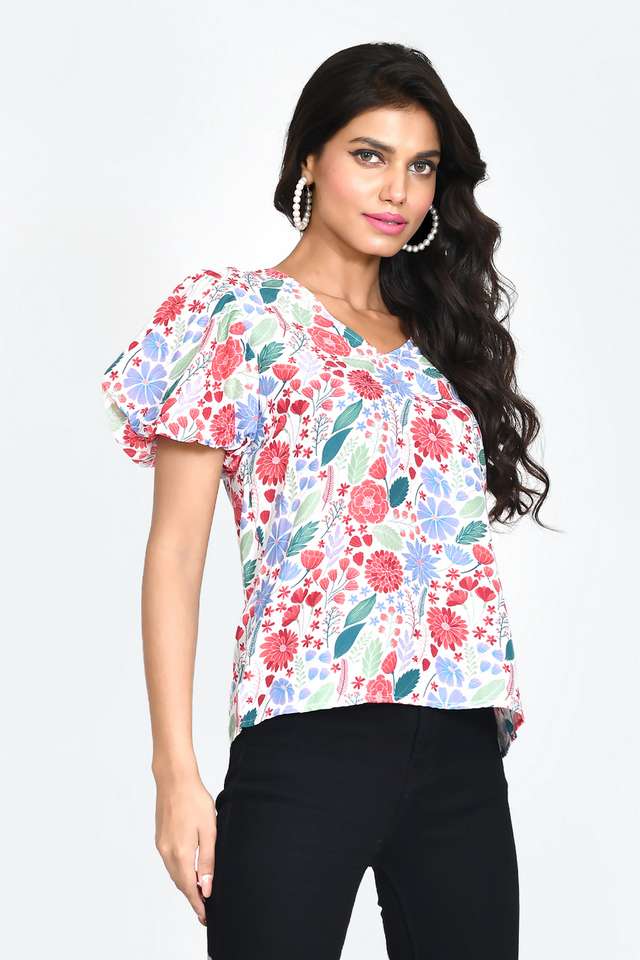 zink london Printed Polyester V-Neck Women Top-picture-39