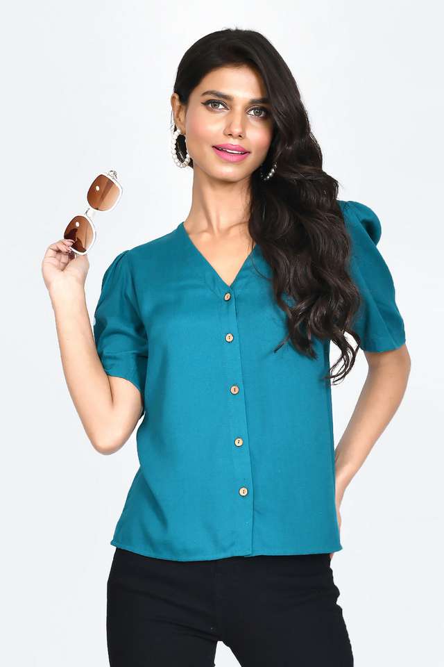 zink london Solid Blended Fabric V-Neck Women Top-picture-32