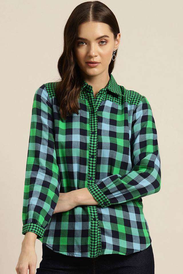 Checks Rayon Women Festive Wear Shirt-image-35
